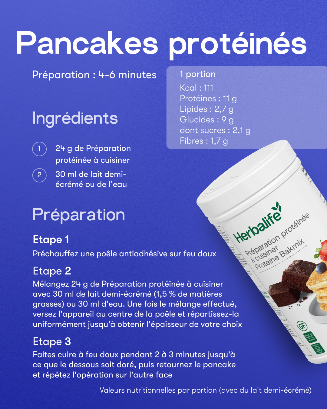 Pan Cake protéinée à cuisiner BAKMIX Saveur Neutre 480 g